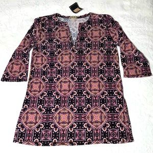 Lucky Brand Top NWT Unique Graphic Print Tunic 3/4 Sleeves Size Medium
